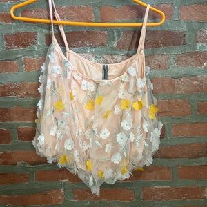 Anthropologie Peach Floral Embroidered Camisole with Mint Accents